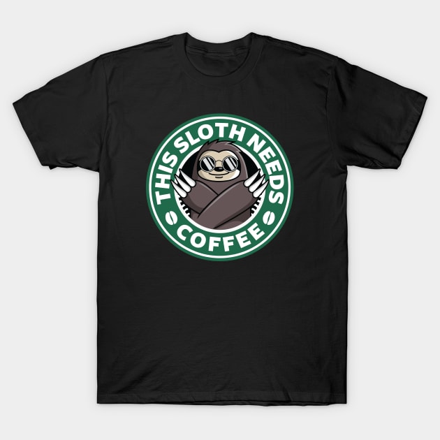 Sloth Needs Coffee T-Shirt by spacedowl